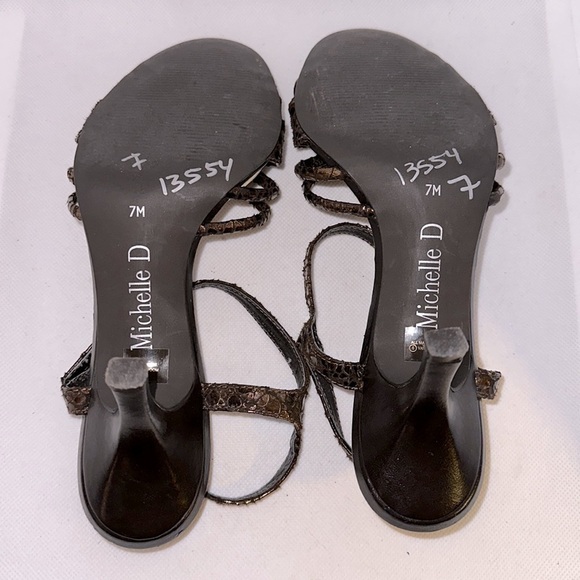 Michelle D Vava Voom Metallic Bronze Snakeskin Strappy Heels Size 7M - EUC - Picture 9 of 11
